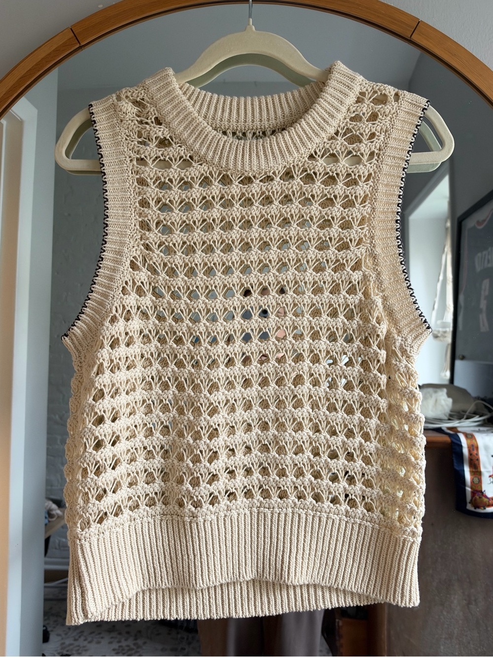 Apiece Apart Cream Knit/Crochet Sleeveless Sweater Vest